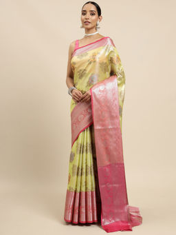 Mimosa - Womens Kanjivaram Art Silk Saree with Unstiched Blouse (5644-10177-TD-YL-GJ)