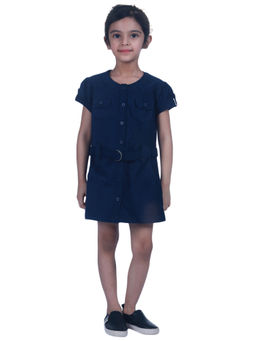 Creative Kids - Navy Blue Self Design Shirt Style Cotton Dress