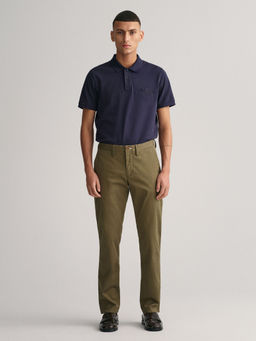 GANT - Men Olive Solid Slim Fit Mid-Rise Trouser