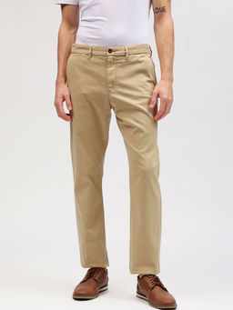 GANT - Men Brown Solid Flat Front Slim Fit Mid-Rise Trouser