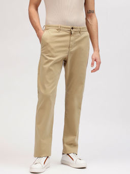 GANT - Men Beige Solid Flat Front Slim Fit Mid-Rise Trouser