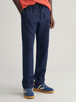 GANT - Men Blue Solid Relaxed Fit Trouser