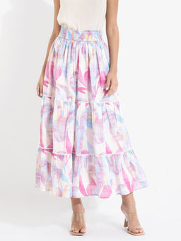 RAREISM - Womens Flared Maxi Abstract Print Skirt