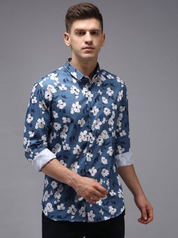 SHOWOFFFF - Men Blue Collar Neck Floral Comfort Fit Shirt