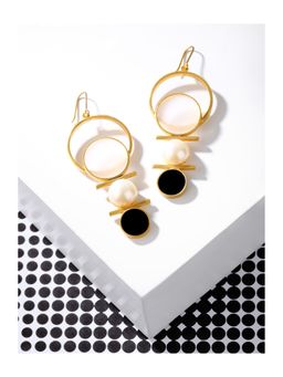 Suhani Pittie - Gold Toned Multi-Circle Pearl Earrings with Black Perspex & White Acrylic