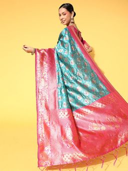 Odette - Silk Blend Blue Woven Designer Saree with Unstitched Blouse