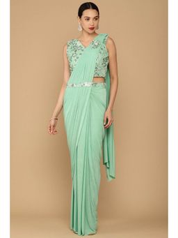 Soch - Green Georgette Saree with Solid Plain with Unstitched (Set of 2)