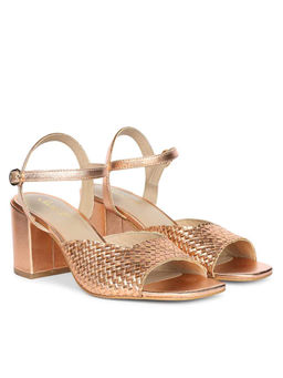 Saint G - Women Bronze Metallic Hand Woven Leather Heels