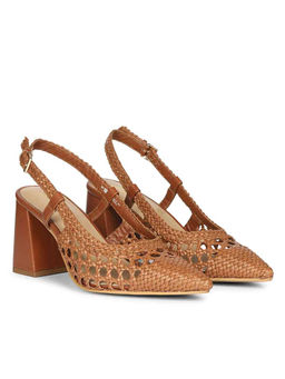 Saint G - Women Hand Woven Tan Leather Block Heels
