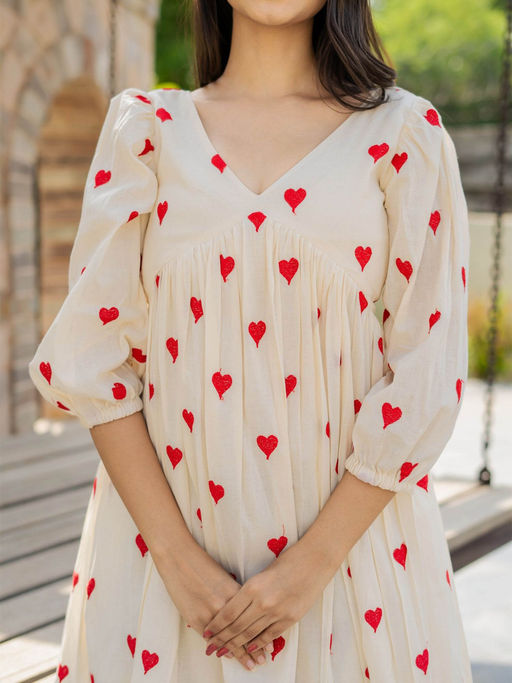 open lace back dress Buy Women White & Red Heart Print Collar Neck Short Dress Online at Best  Price main image 1