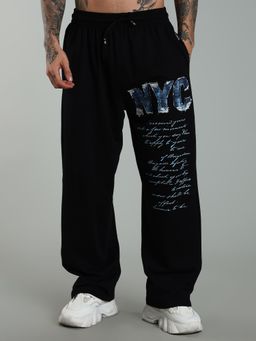 XTREMEX - Pure Cotton Blackout NYC Men Loose Fit Typography Trackpant
