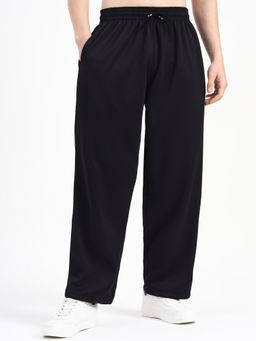 XTREMEX - Pure Cotton Fleece Twin Zip Black Loose Fit Solid Trackpant