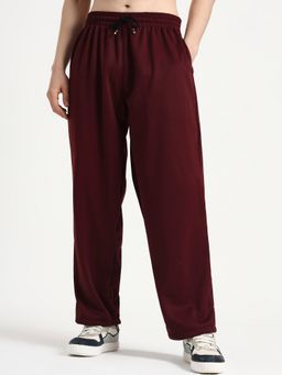 XTREMEX - Pure Cotton Fleece Twin Zip Maroon Loose Fit Solid Trackpant