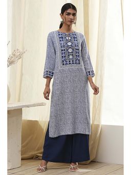 Biba - Women Blue Viscose Rayon Straight Printed Kurta