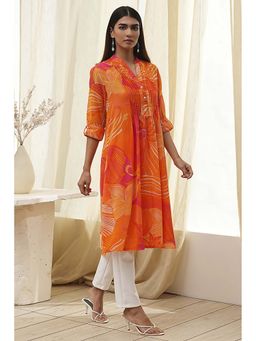 Biba - Women Orange Polyester A-Line Printed Kurta with Inner (Set of 2)