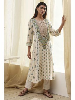 Biba - Women Cream Straight Kurta