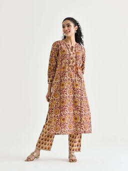 Rustorange - Beige Sanganer Cotton Kurta