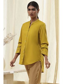 Biba - Women Honey Yellow Cotton Solid Tunic