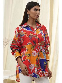 Biba - Women Orange Cotton Straight Printed Tunic