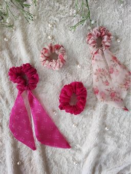 Label Kanupriya - Organza Scrunchie and Scarf Scrunchie Combo -Pink ,White