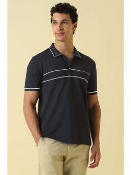 Allen Solly - Men Navy Blue Stripe Polo Neck T-shirt