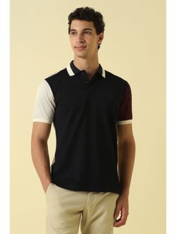 Allen Solly - Men Navy Patterned Polo Neck T-shirt