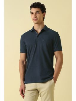Allen Solly - Men Navy Textured Polo Neck T-shirt