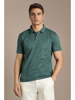 Louis Philippe - Men Green Print Polo Neck T-shirt
