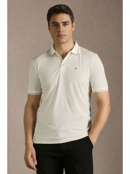 Louis Philippe - Men White Solid Polo Neck T-shirt