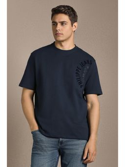 Louis Philippe - Men Navy Blue Graphic Print Crew Neck T-shirt