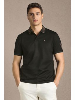 Louis Philippe - Men Black Solid Polo Neck T-shirt