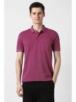 Peter England - Men Pink Textured Polo Neck T-Shirt