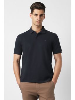 Peter England - Men Black Textured Polo Neck T-shirt