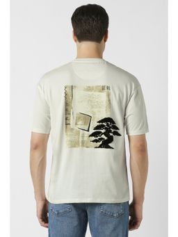 Peter England - Men White Graphic Print Round Crew Neck T-Shirt
