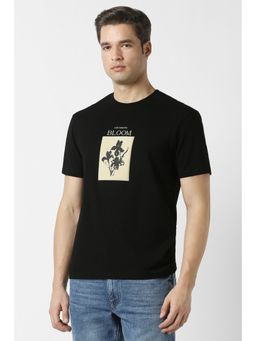 Peter England - Men Black Graphic Print Round Crew Neck T-Shirt
