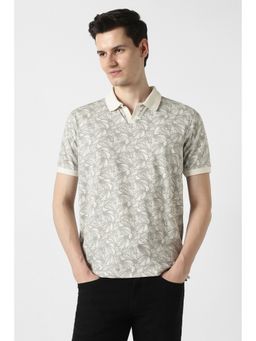 Peter England - Men Grey Print Polo Neck T-Shirt