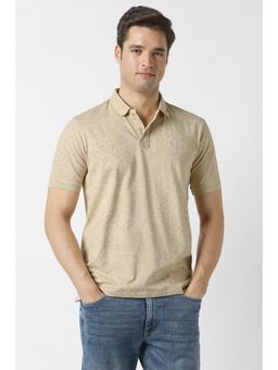 Peter England - Men Beige Printed Polo Neck T-Shirt