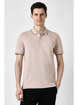 Peter England - Men Beige Solid Polo Neck T-Shirt