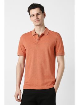 Peter England - Men Orange Print Polo Neck T-Shirt