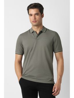 Peter England - Men Grey Solid Polo Neck T-shirt
