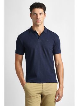 Van Heusen - Men Navy Blue Textured Polo Neck T-Shirt