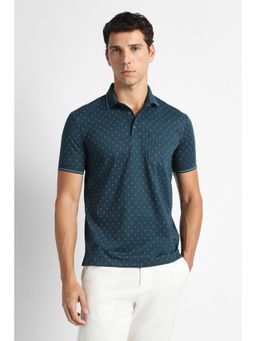 Van Heusen - Men Navy Blue Print Polo Neck T-shirt