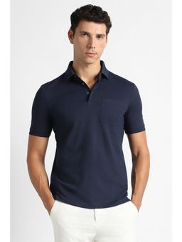 Van Heusen - Men Navy Blue Solid Polo Neck T-shirt