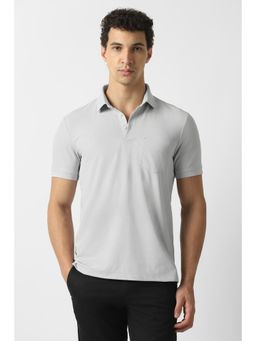 Van Heusen - Men Grey Textured Polo Neck T-shirt