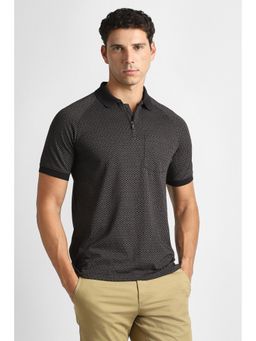 Van Heusen - Men Black Print Polo Neck T-Shirt