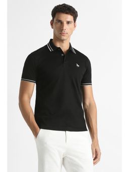 Van Heusen - Men Black Solid Polo Neck T-shirt