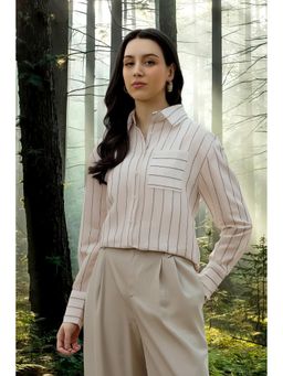 Van Heusen - Women White Stripe Long Sleeves Casual Shirt