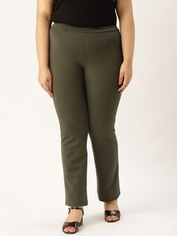 theRebelinme - Plus Size Womens Olive Color Elasticated High Rise Trouser