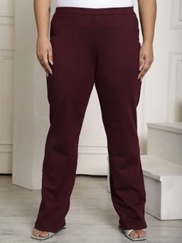 theRebelinme - Plus Size Womens Plum Color Elasticated High Rise Trouser