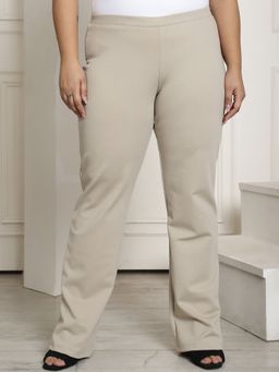 theRebelinme - Plus Size Womens Stone Color Elasticated High Rise Trouser